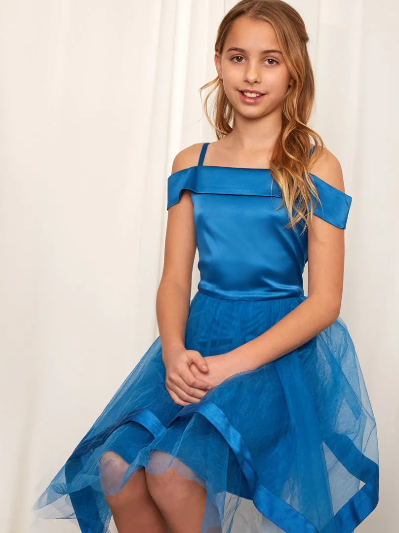Older Girls Tulle Layered Midi Dress in Teal sold by Chi Chi London