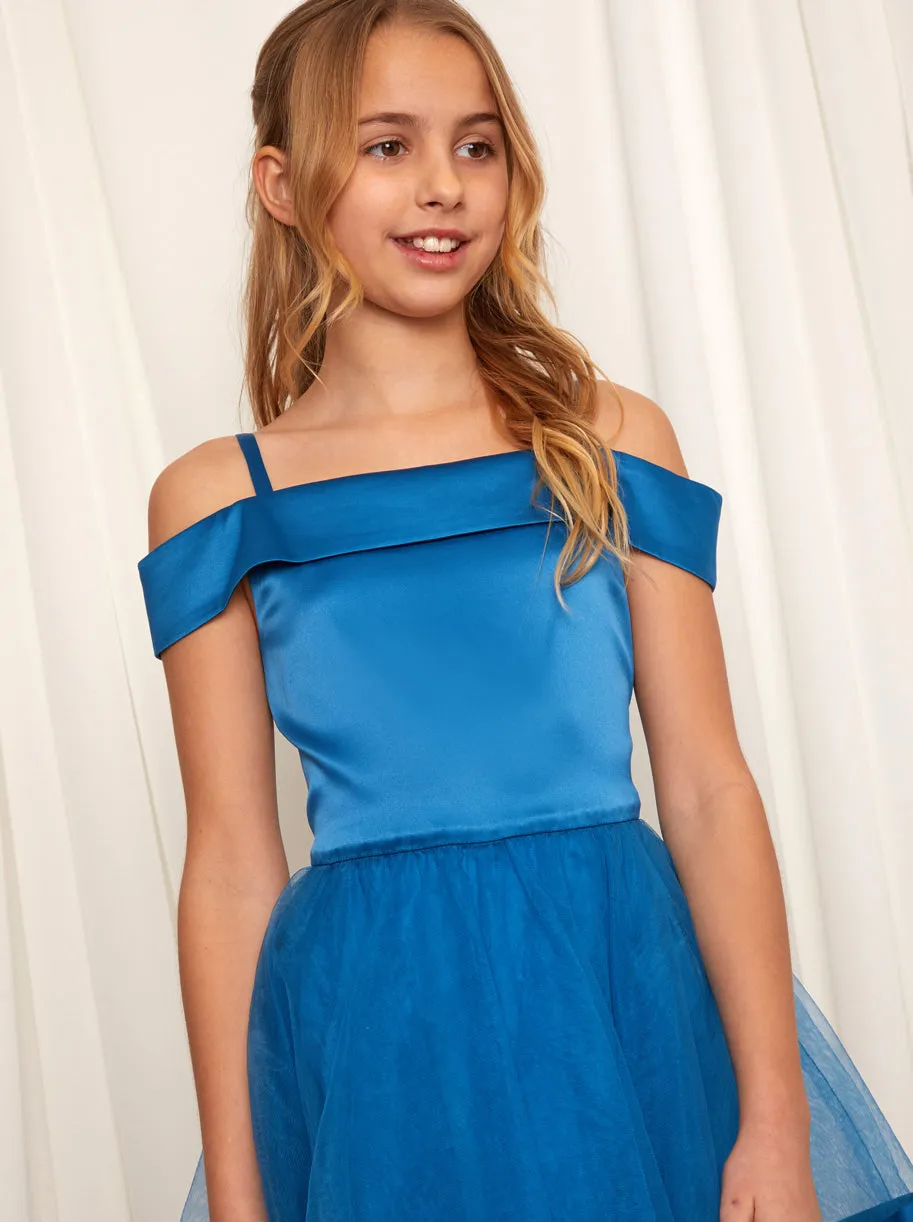 Older Girls Tulle Layered Midi Dress in Teal sold by Chi Chi London product image thumbnail 4