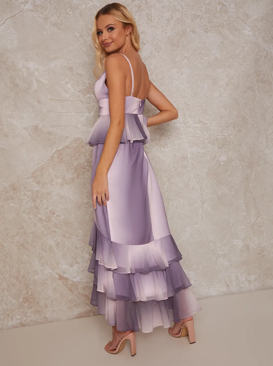 Petite Cami Ruffle Bodycon Dress in Purple Ombre sold by Chi Chi London product image thumbnail 3