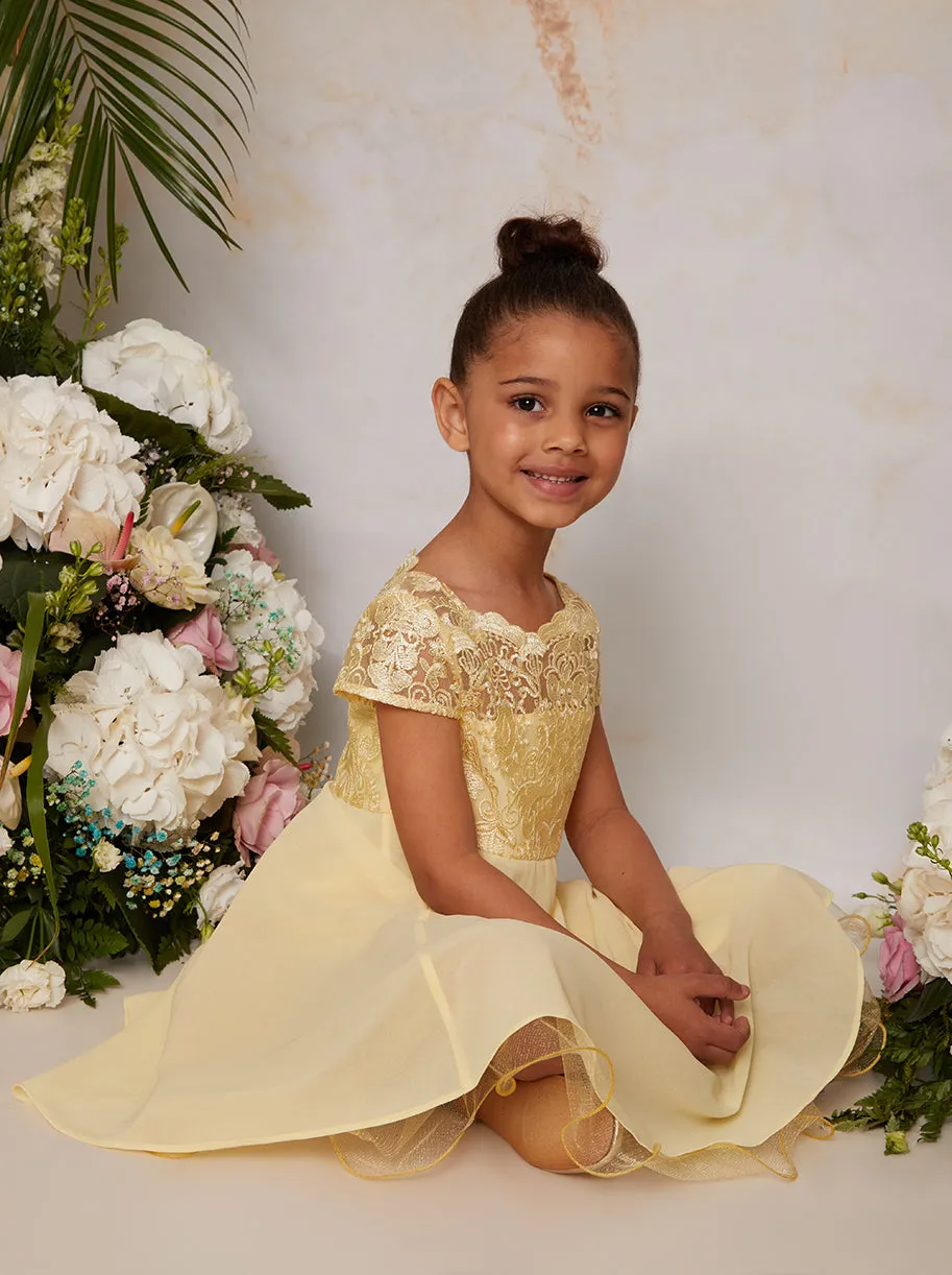Girls Lace Bodice Flower Girls Dress in Lemon sold by Chi Chi London product image thumbnail 3