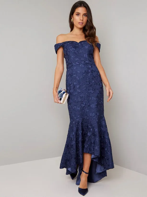 Fishtail Bodycon Dress with Bardot Neckline in Blue sold by Chi Chi London product image thumbnail 4