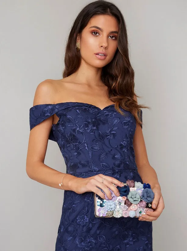Fishtail Bodycon Dress with Bardot Neckline in Blue sold by Chi Chi London product image thumbnail 2