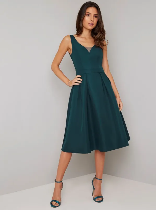 Sleeveless Open Back Midi Dress in Green sold by Chi Chi London