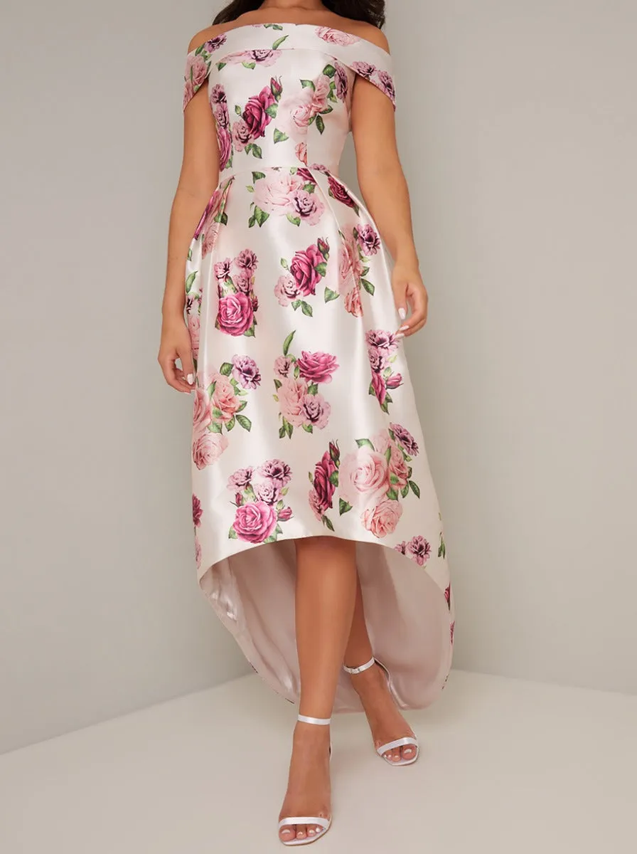 Bardot Floral Print Dip Hem Midi Dress in White sold by Chi Chi London product image thumbnail 4