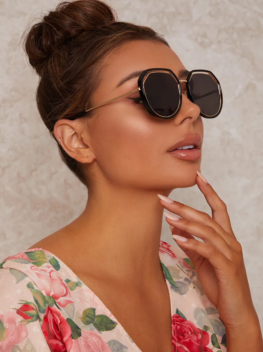 Oversized Sunglasses with Cut-Out Frame in Black sold by Chi Chi London product image thumbnail 2