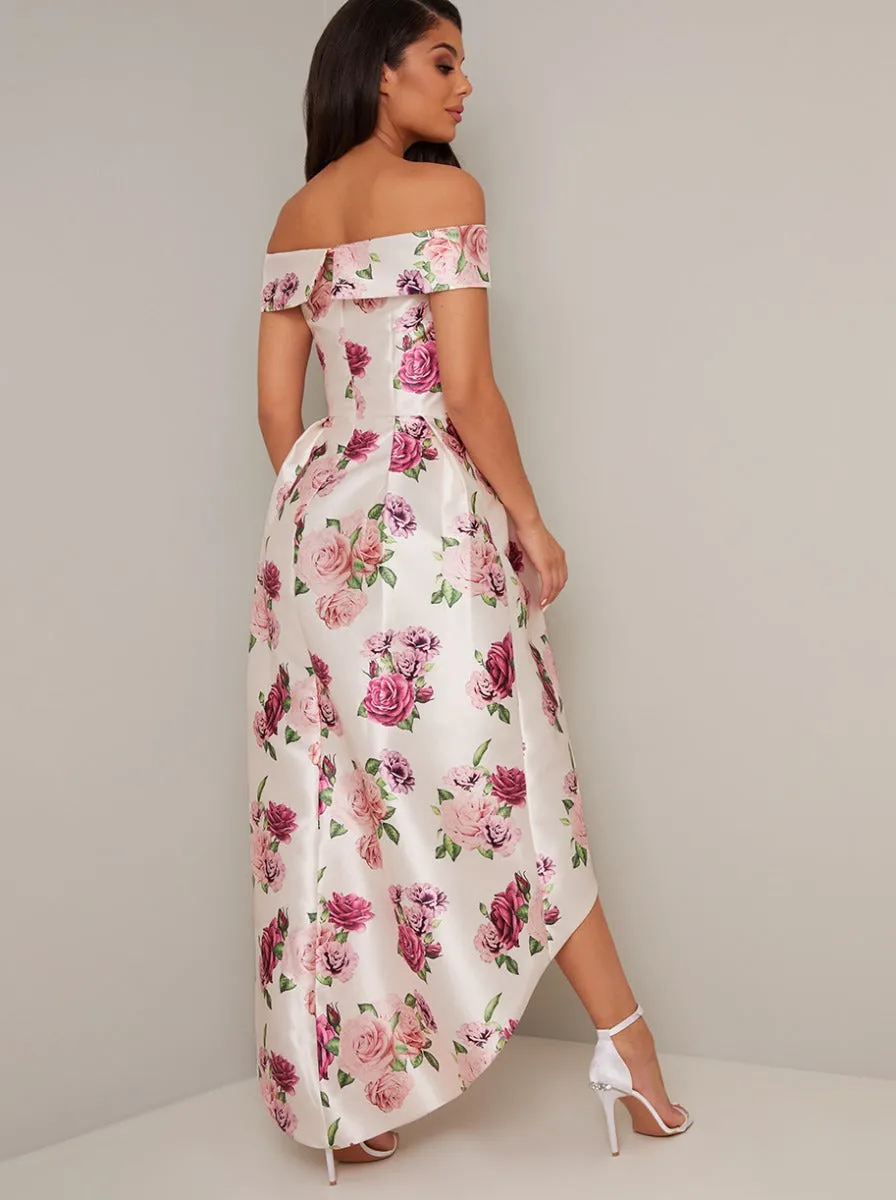 Bardot Floral Print Dip Hem Midi Dress in White sold by Chi Chi London product image thumbnail 3