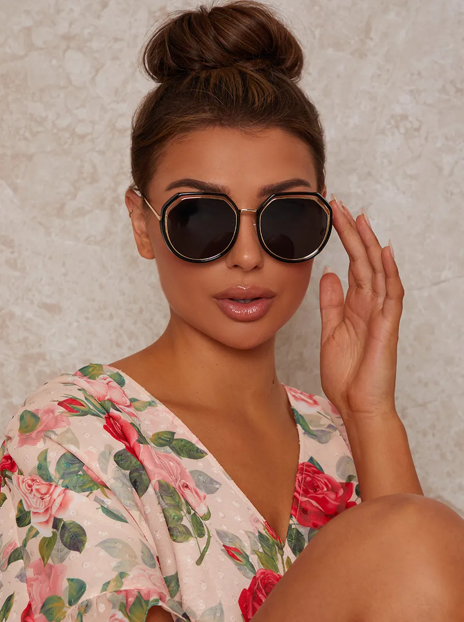 Oversized Sunglasses with Cut-Out Frame in Black sold by Chi Chi London product image thumbnail 3