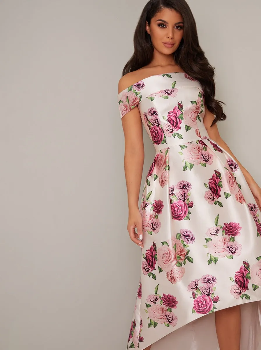 Bardot Floral Print Dip Hem Midi Dress in White sold by Chi Chi London product image thumbnail 2