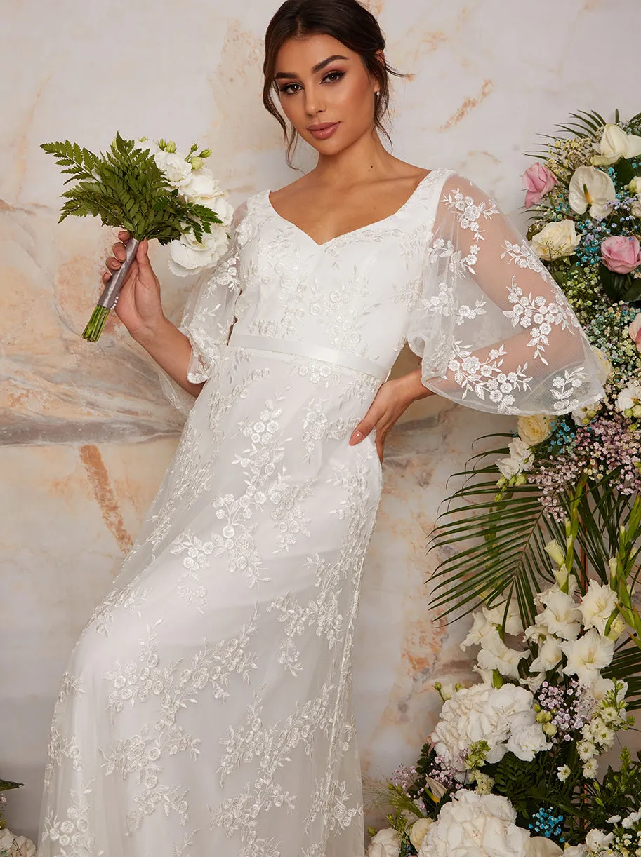 Flutter Sleeve Backless Lace Wedding Dress in White sold by Chi Chi London product image thumbnail 3