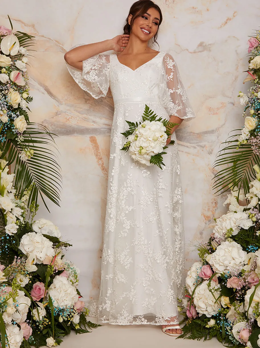 Flutter Sleeve Backless Lace Wedding Dress in White sold by Chi Chi London product image thumbnail 4