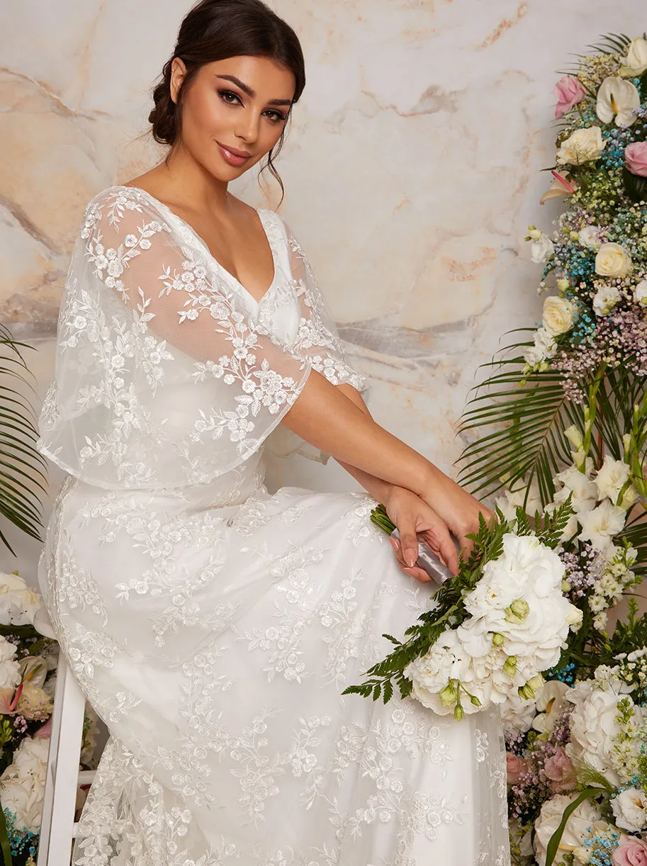 Flutter Sleeve Backless Lace Wedding Dress in White sold by Chi Chi London product image thumbnail 2