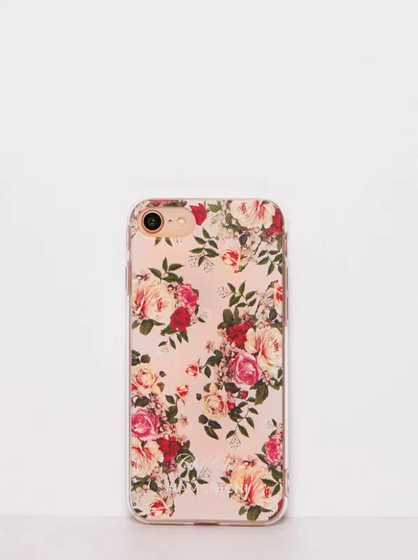 Pink Rose and Yellow Transparent Floral Print IPhone Case made by Chi Chi London