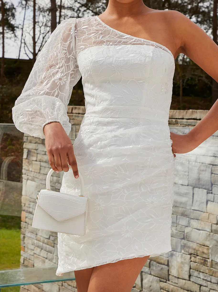 One Shoulder Balloon Sleeve Bodycon Dress in White sold by Chi Chi London product image thumbnail 3