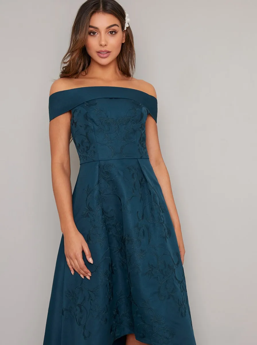 Bardot Printed Midi Dip Hem Dress in Green sold by Chi Chi London product image thumbnail 4