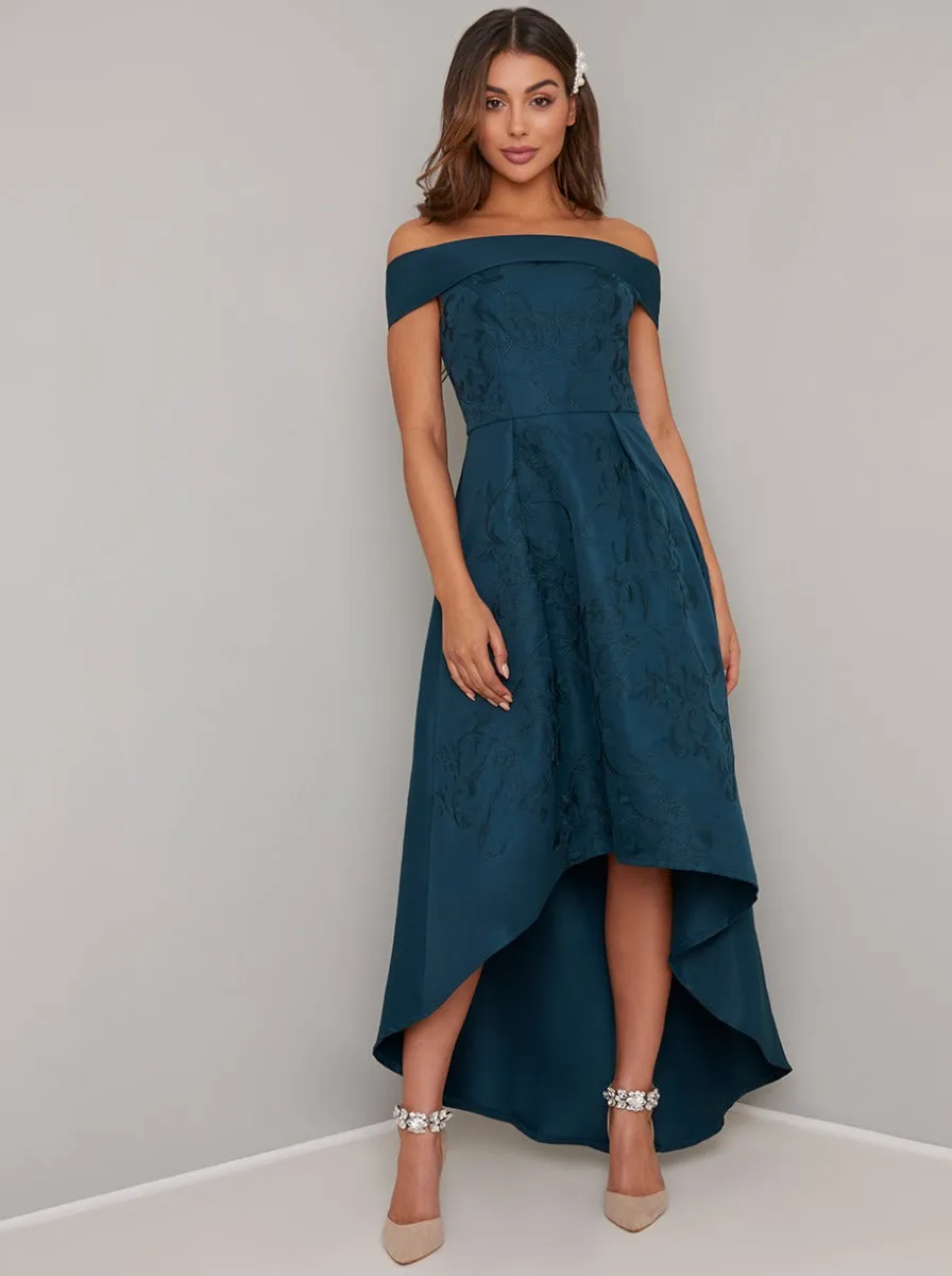 Bardot Printed Midi Dip Hem Dress in Green sold by Chi Chi London