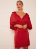 Balloon Sleeve Plunge Bodycon Dress in Red sold by Chi Chi London