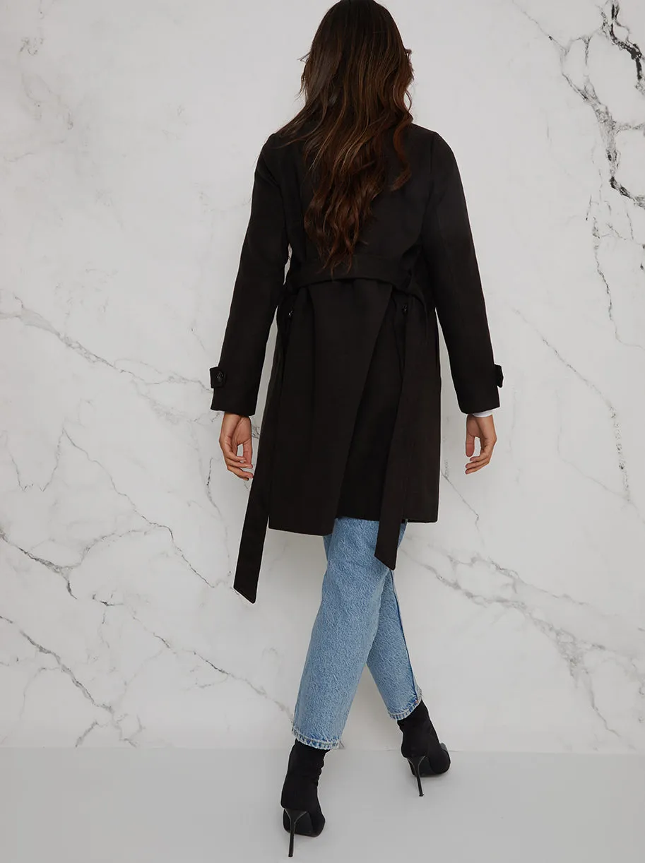 Double Breasted Coat with Waist Tie in Black sold by Chi Chi London product image thumbnail 4