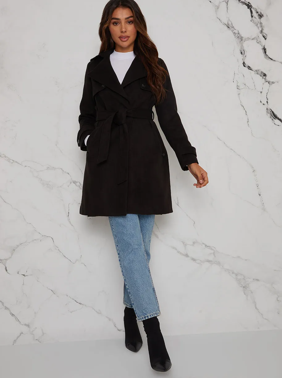 Double Breasted Coat with Waist Tie in Black sold by Chi Chi London product image thumbnail 3