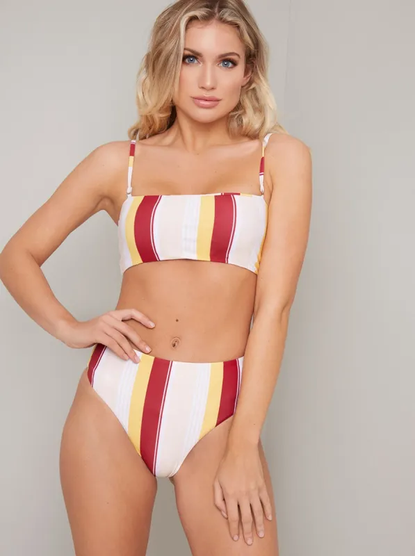 Cami Strap Bandeau Striped Bikini Top in Multi sold by Chi Chi London