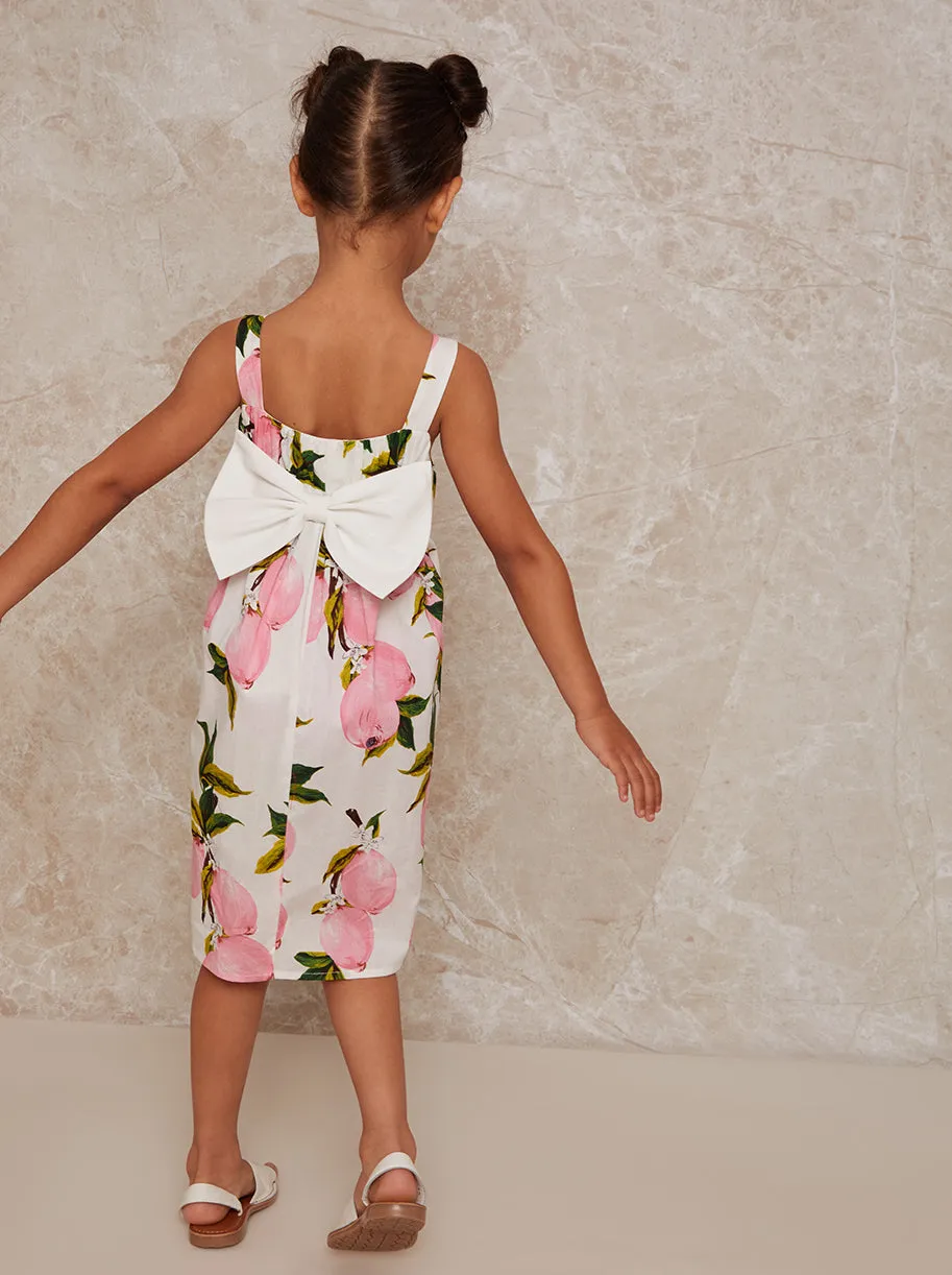 Girls Fruit Print Midi Dress with Bow Back in White sold by Chi Chi London product image thumbnail 3