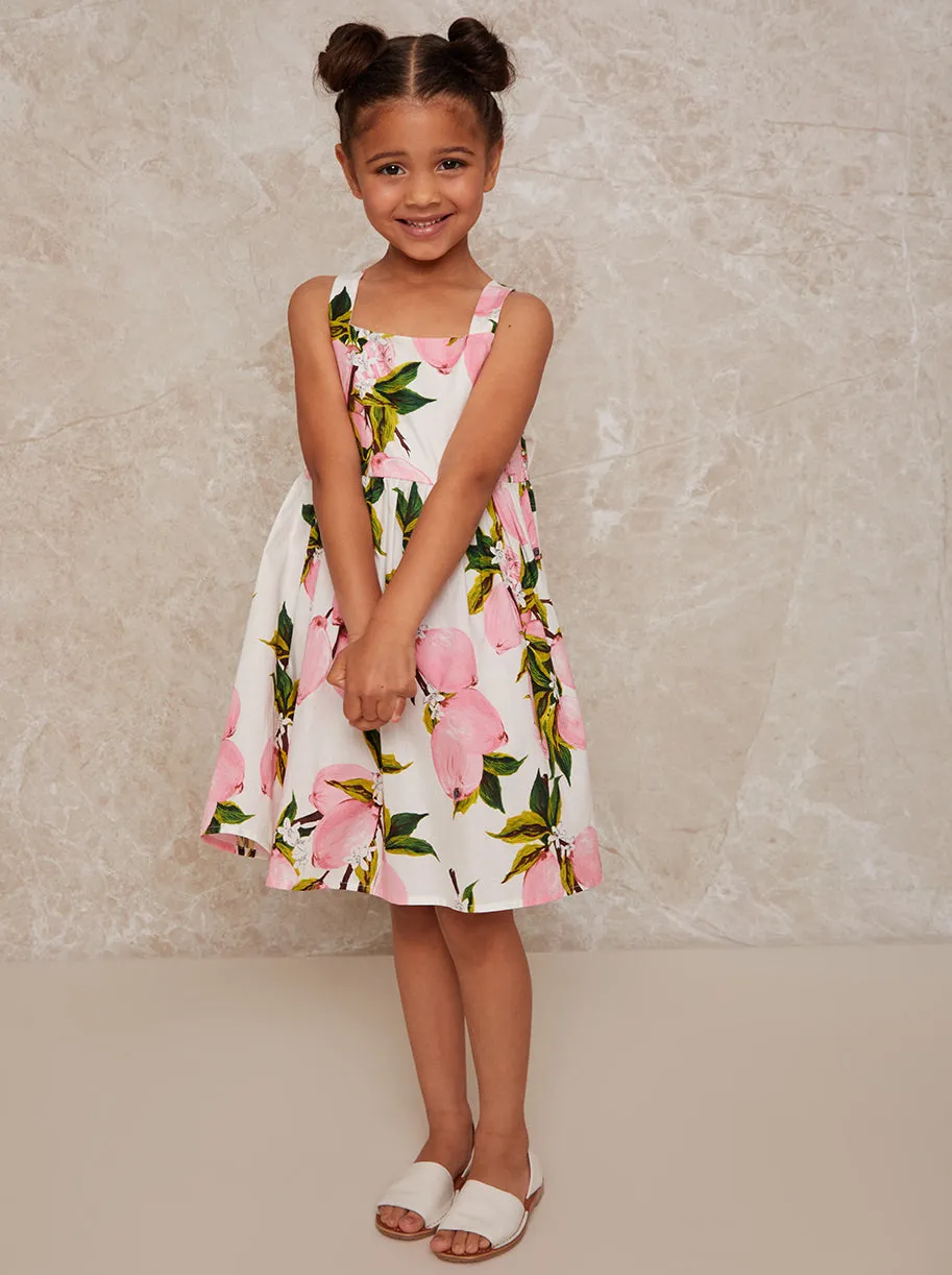 Girls Fruit Print Midi Dress with Bow Back in White sold by Chi Chi London product image thumbnail 4