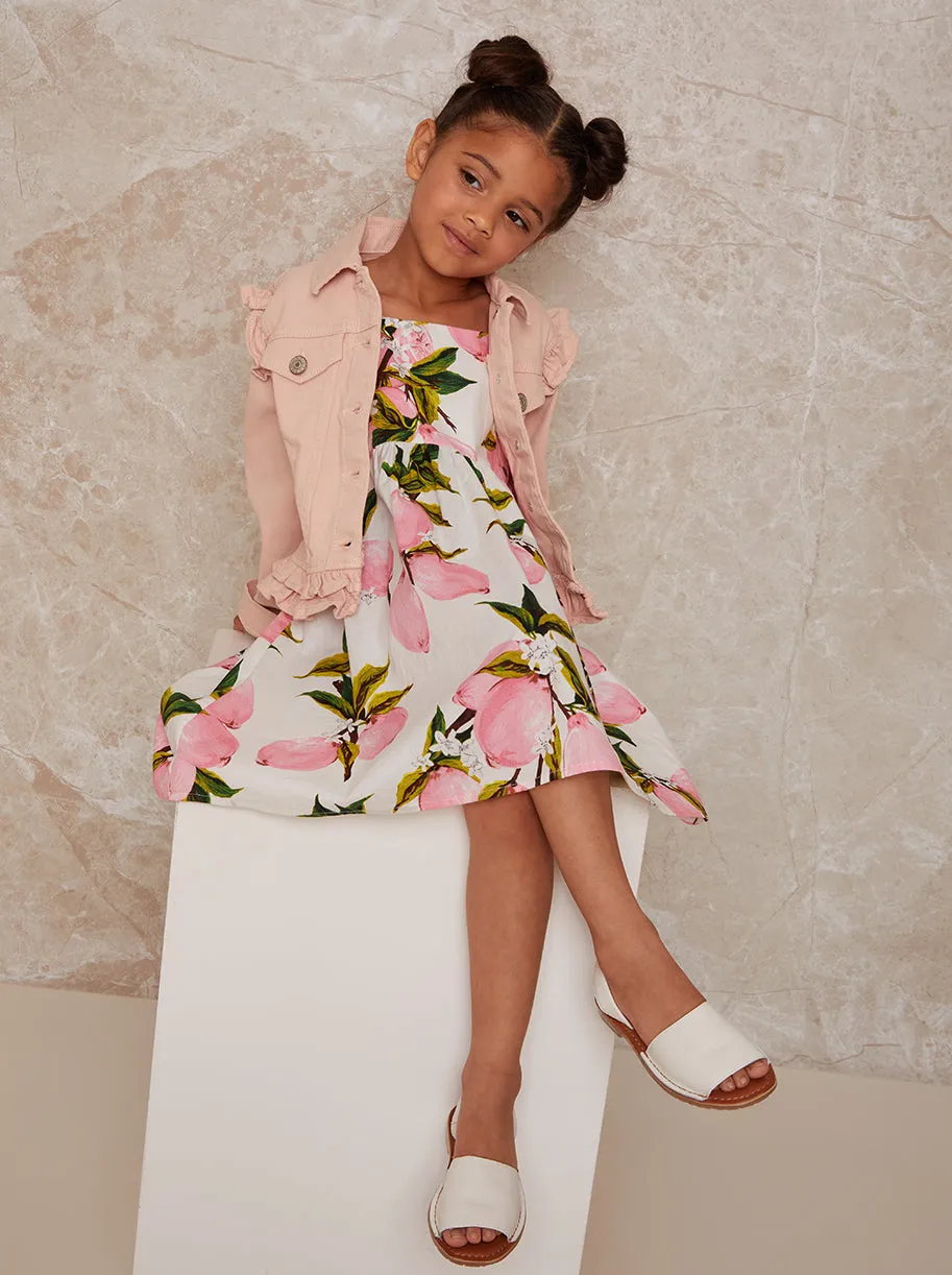 Girls Fruit Print Midi Dress with Bow Back in White sold by Chi Chi London product image thumbnail 2