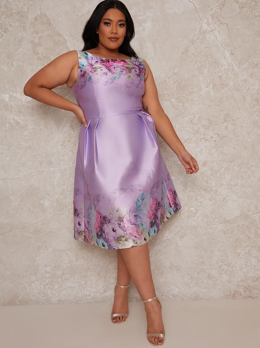 Plus Size Sleeveless Floral Print Midi Dress in Purple sold by Chi Chi London