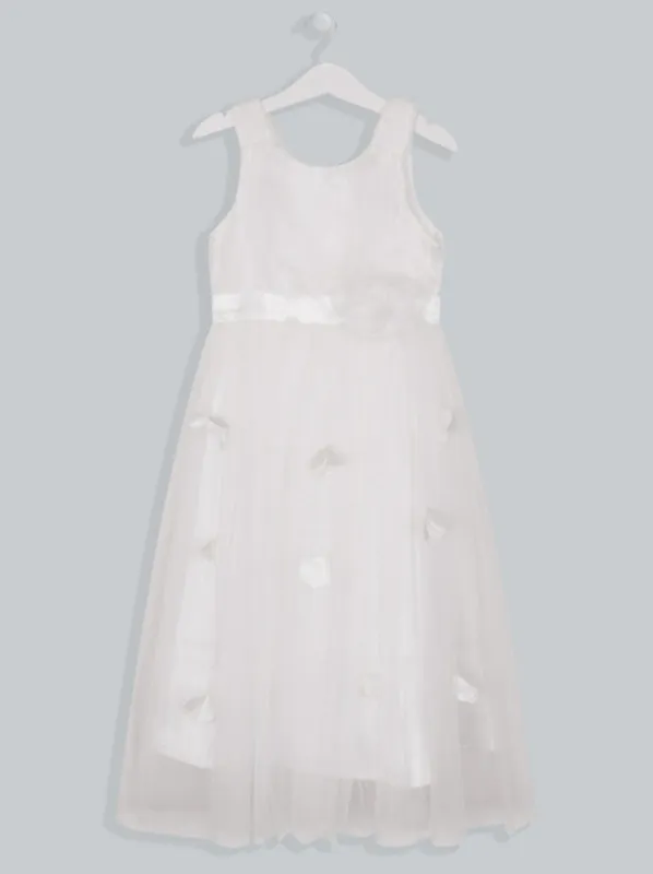 Girls 3D Floral Detail Dress in White sold by Chi Chi London