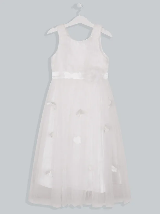 Girls 3D Floral Detail Dress in White sold by Chi Chi London