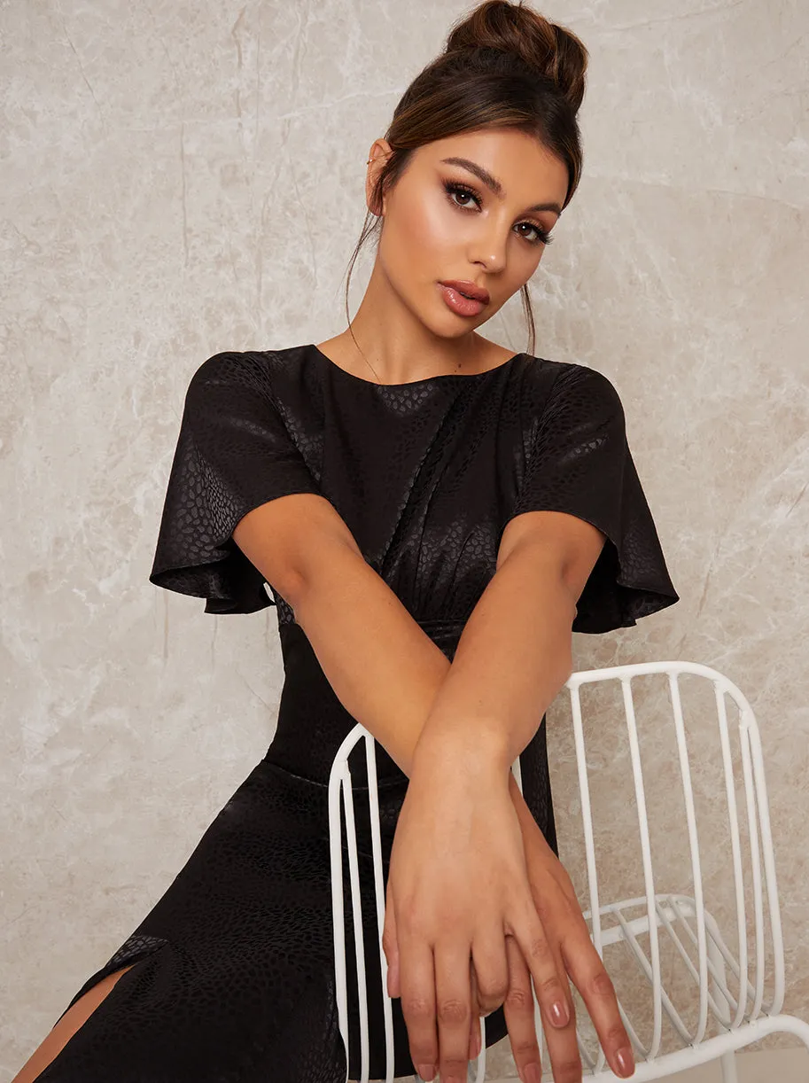 Angel Sleeve Satin Style Midi Dress in Black sold by Chi Chi London product image thumbnail 2