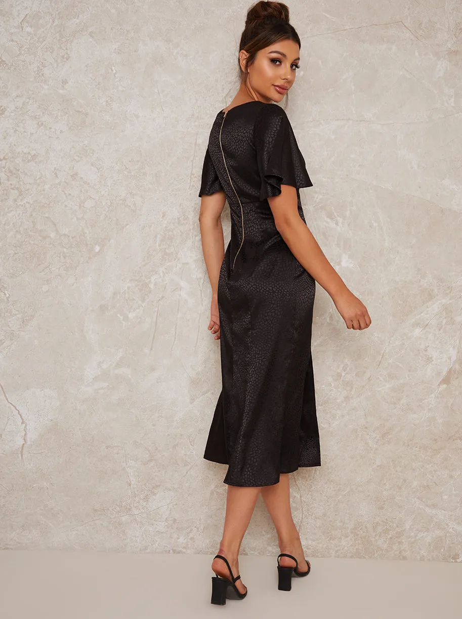 Angel Sleeve Satin Style Midi Dress in Black sold by Chi Chi London product image thumbnail 4