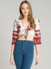 Tie Front Crop Print Top in White sold by Chi Chi London