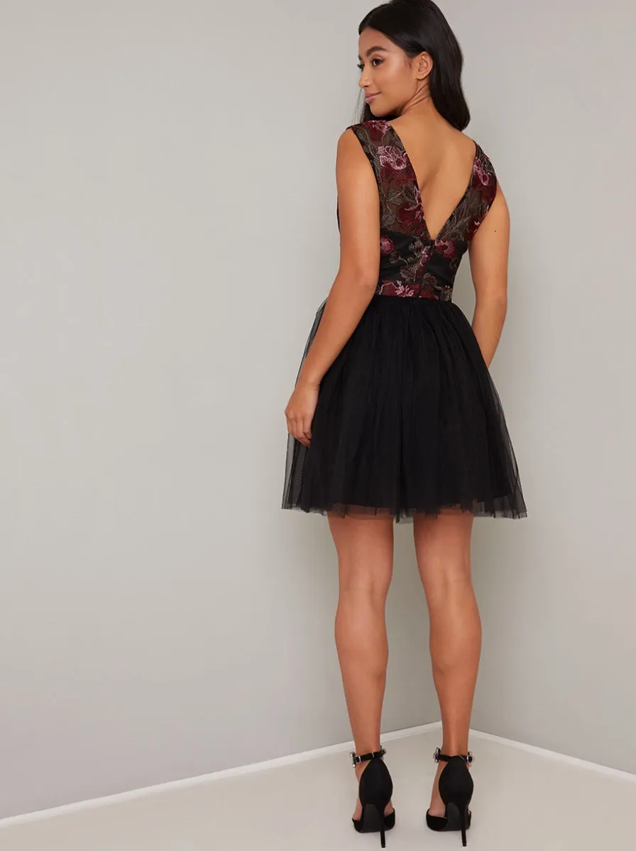 Petite Embroidered Tulle Mini Dress in Black sold by Chi Chi London product image thumbnail 2
