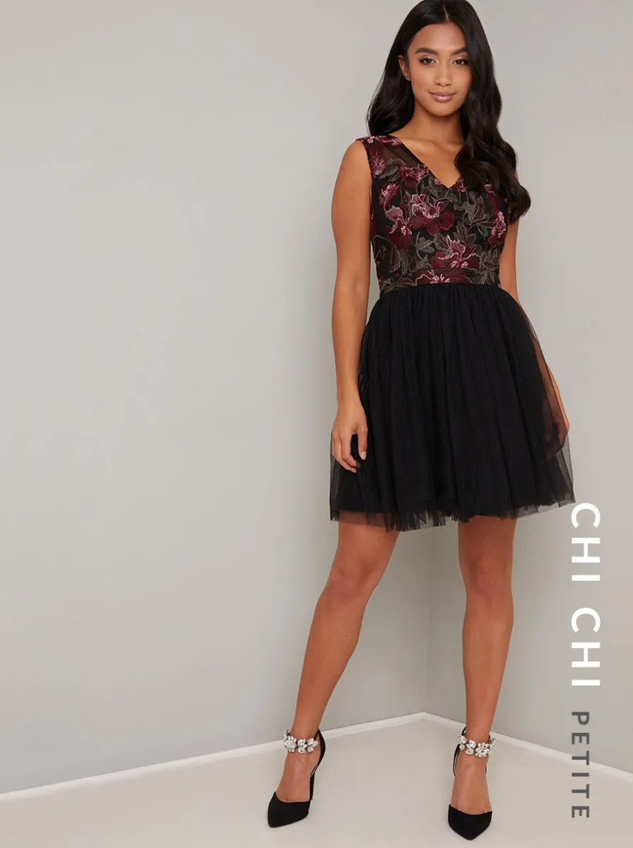 Petite Embroidered Tulle Mini Dress in Black sold by Chi Chi London product image thumbnail 4