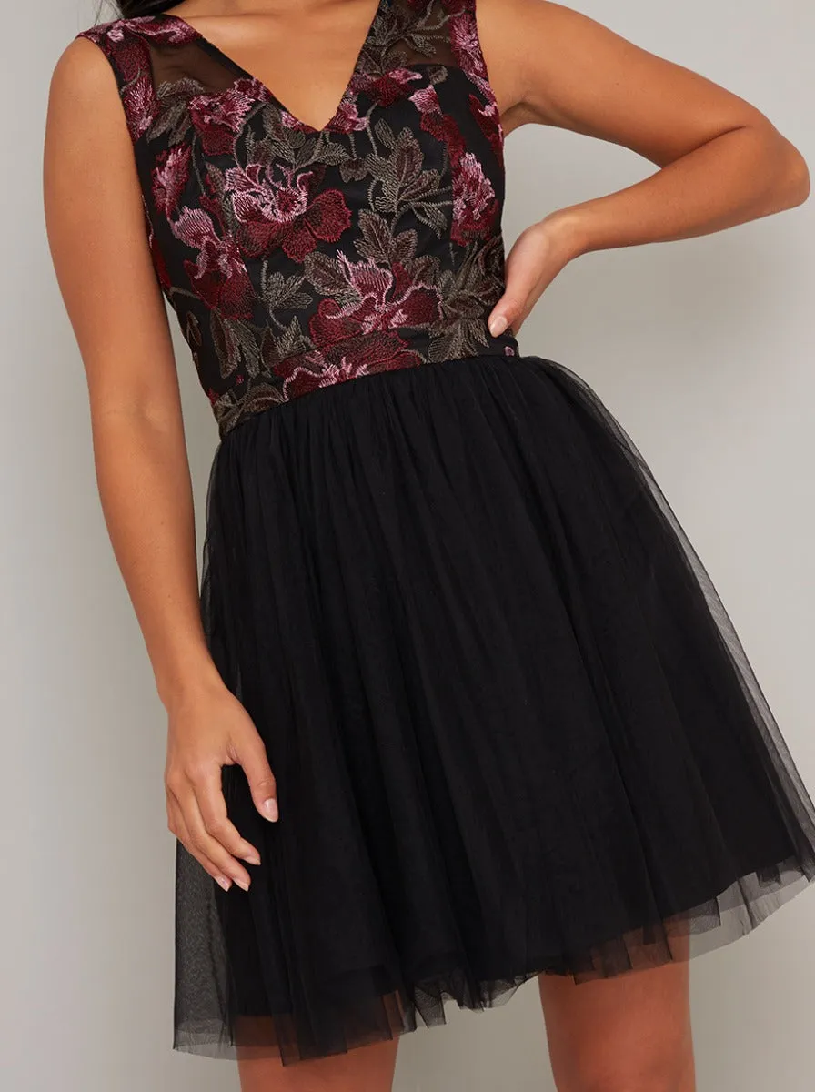 Petite Embroidered Tulle Mini Dress in Black sold by Chi Chi London product image thumbnail 3