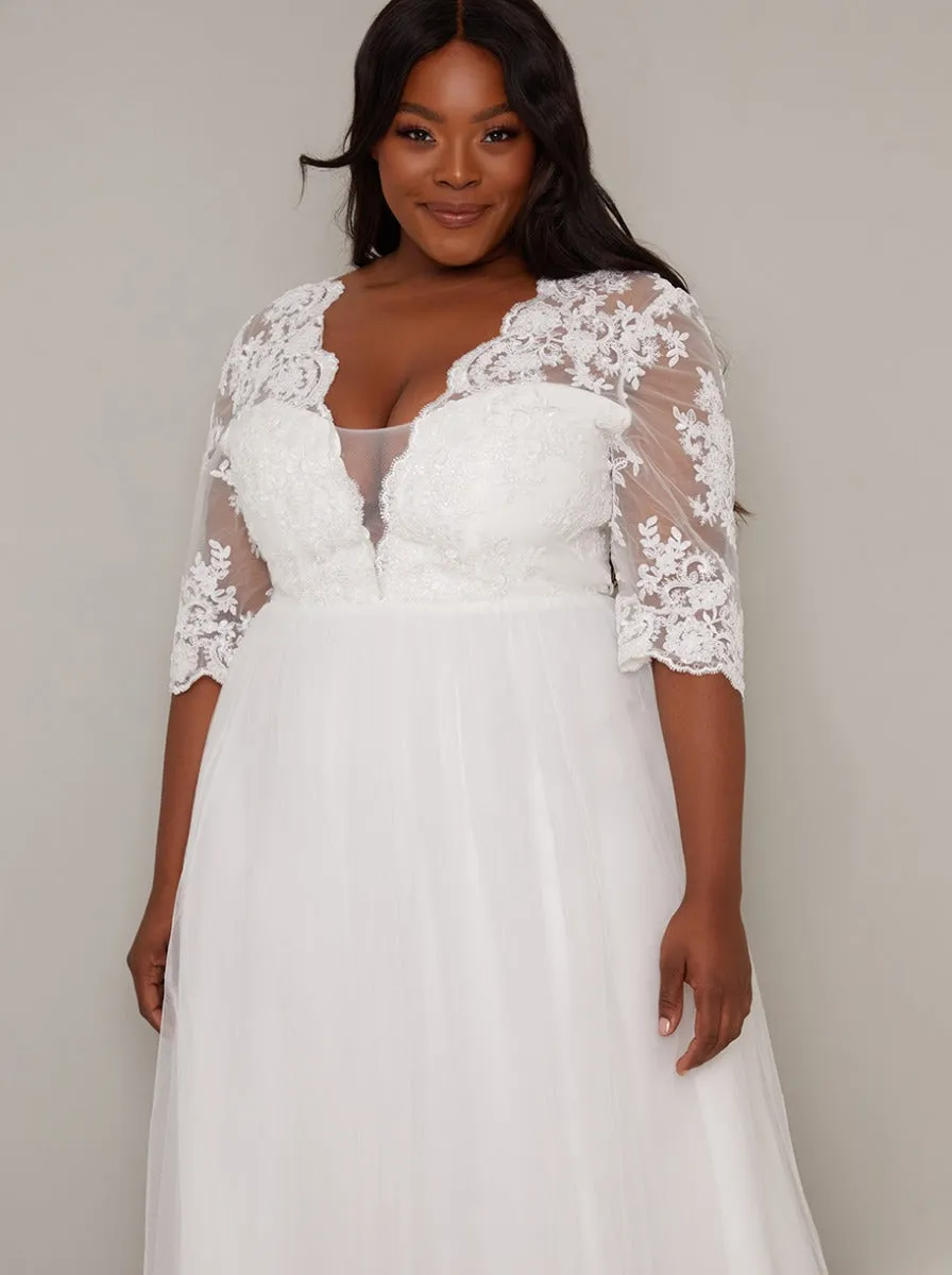 Bridal Maxi Skirt Embroidered Wedding Dress in White sold by Chi Chi London