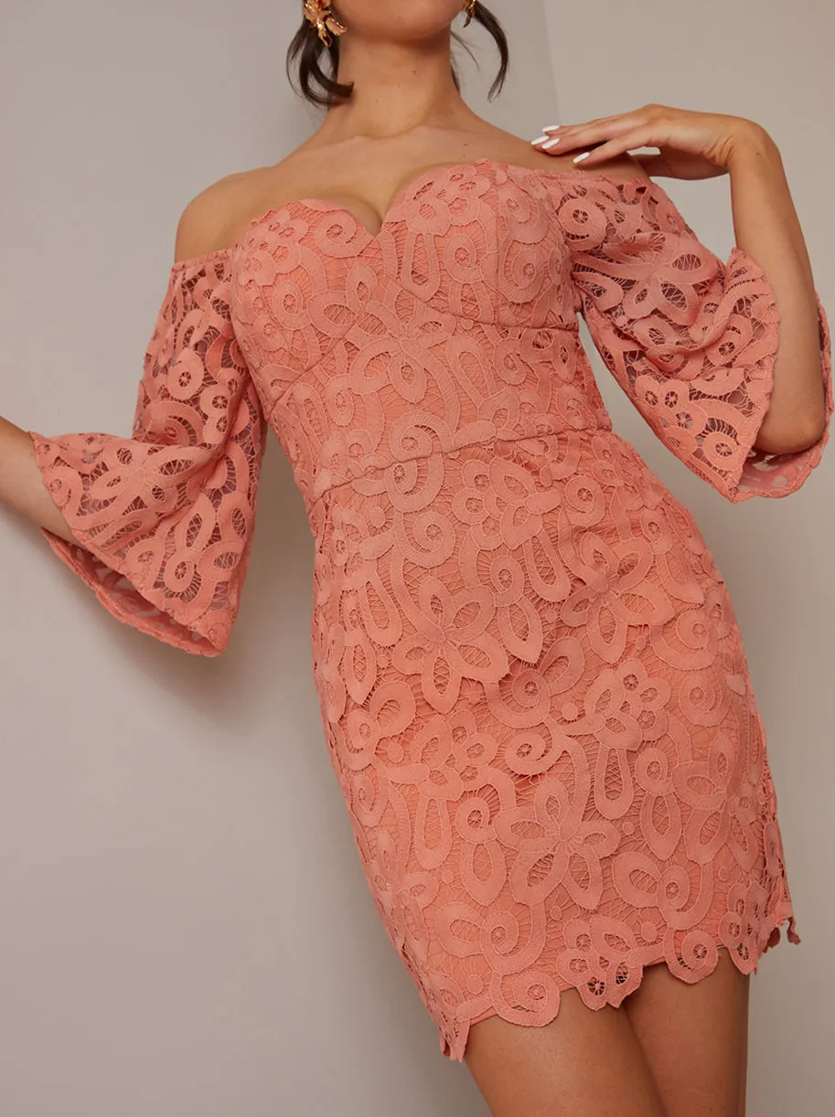 Petite Bardot Premium Lace Mini Dress in Orange sold by Chi Chi London product image thumbnail 3