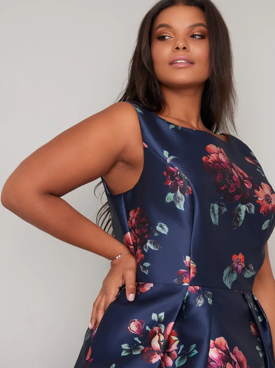 Plus Size Print Scoop Back Midi Dress in Blue sold by Chi Chi London product image thumbnail 3