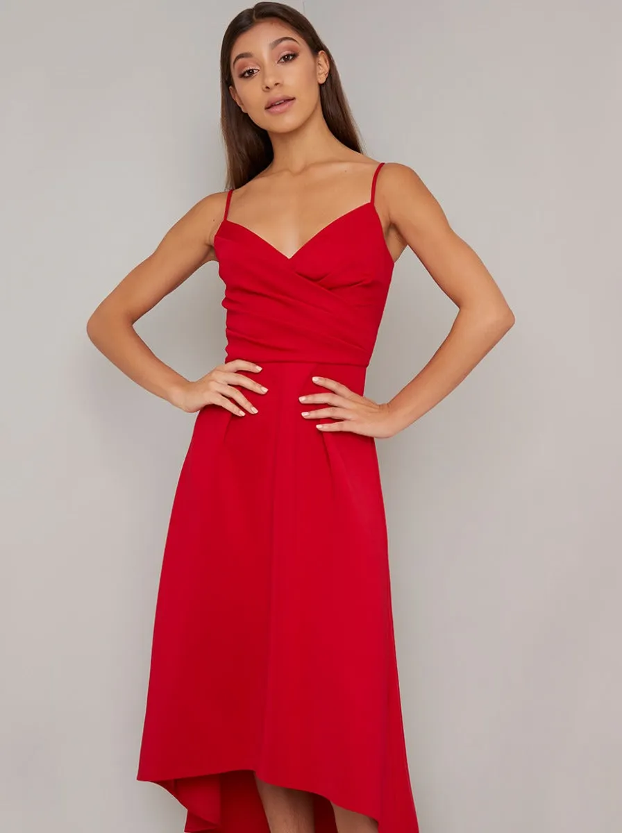 Cami Strap Plain Dip Hem Midi Dress in Red sold by Chi Chi London product image thumbnail 2