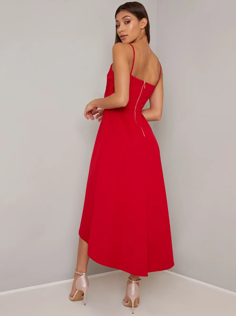 Cami Strap Plain Dip Hem Midi Dress in Red sold by Chi Chi London product image thumbnail 4
