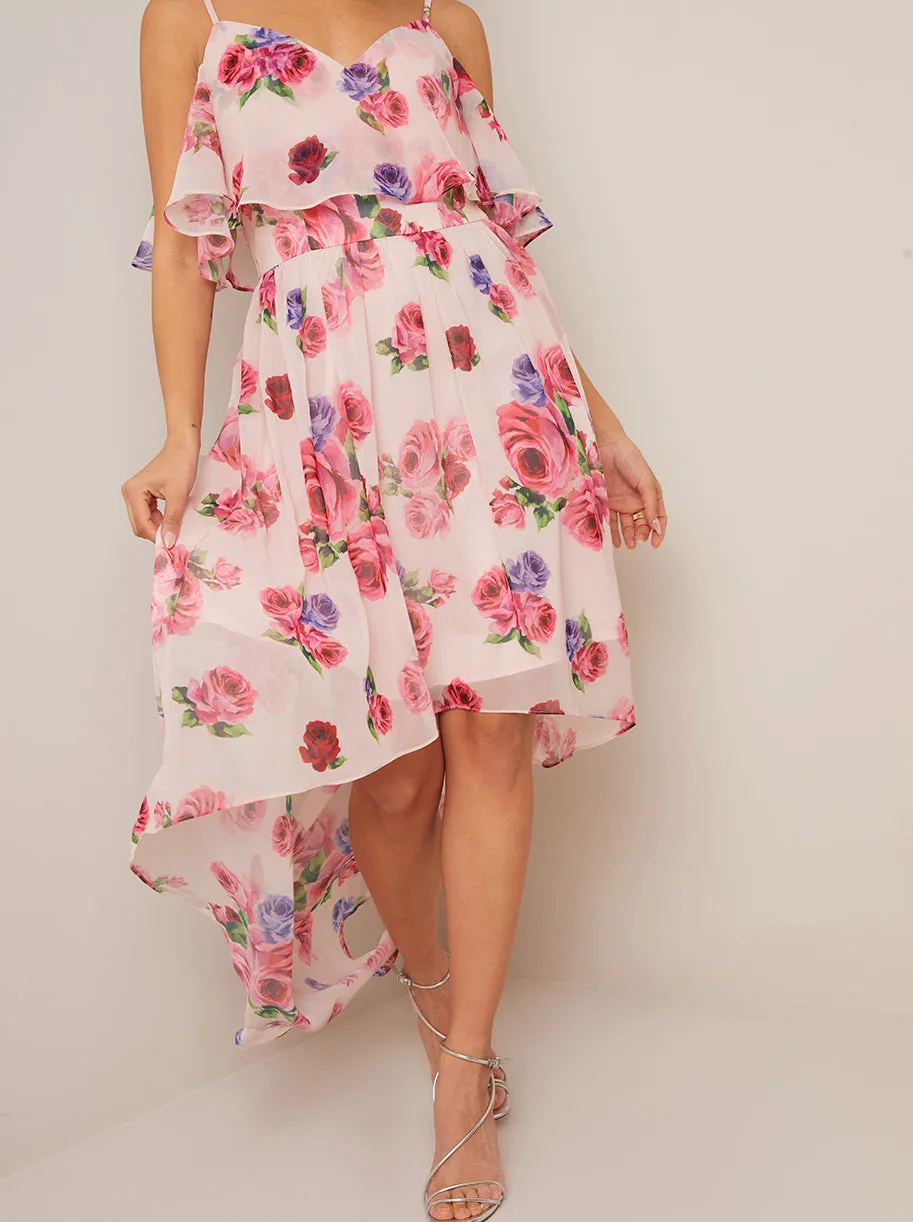 Cami Strap Floral Dip Hem Dress in Pink sold by Chi Chi London product image thumbnail 2