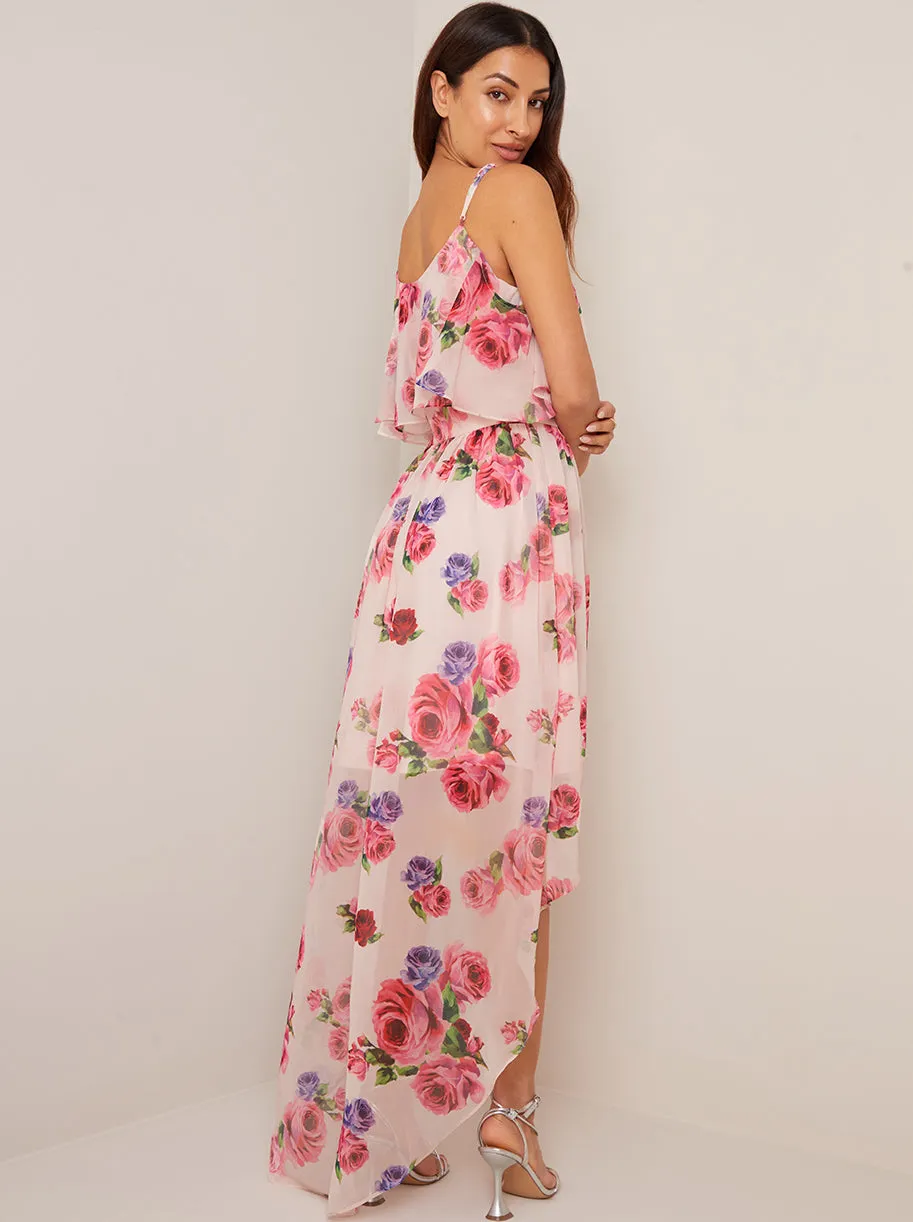 Cami Strap Floral Dip Hem Dress in Pink sold by Chi Chi London product image thumbnail 3