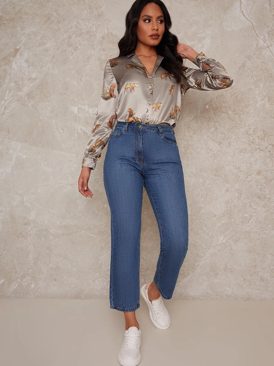 Printed Satin Long Sleeve Shirt in Green sold by Chi Chi London product image thumbnail 3