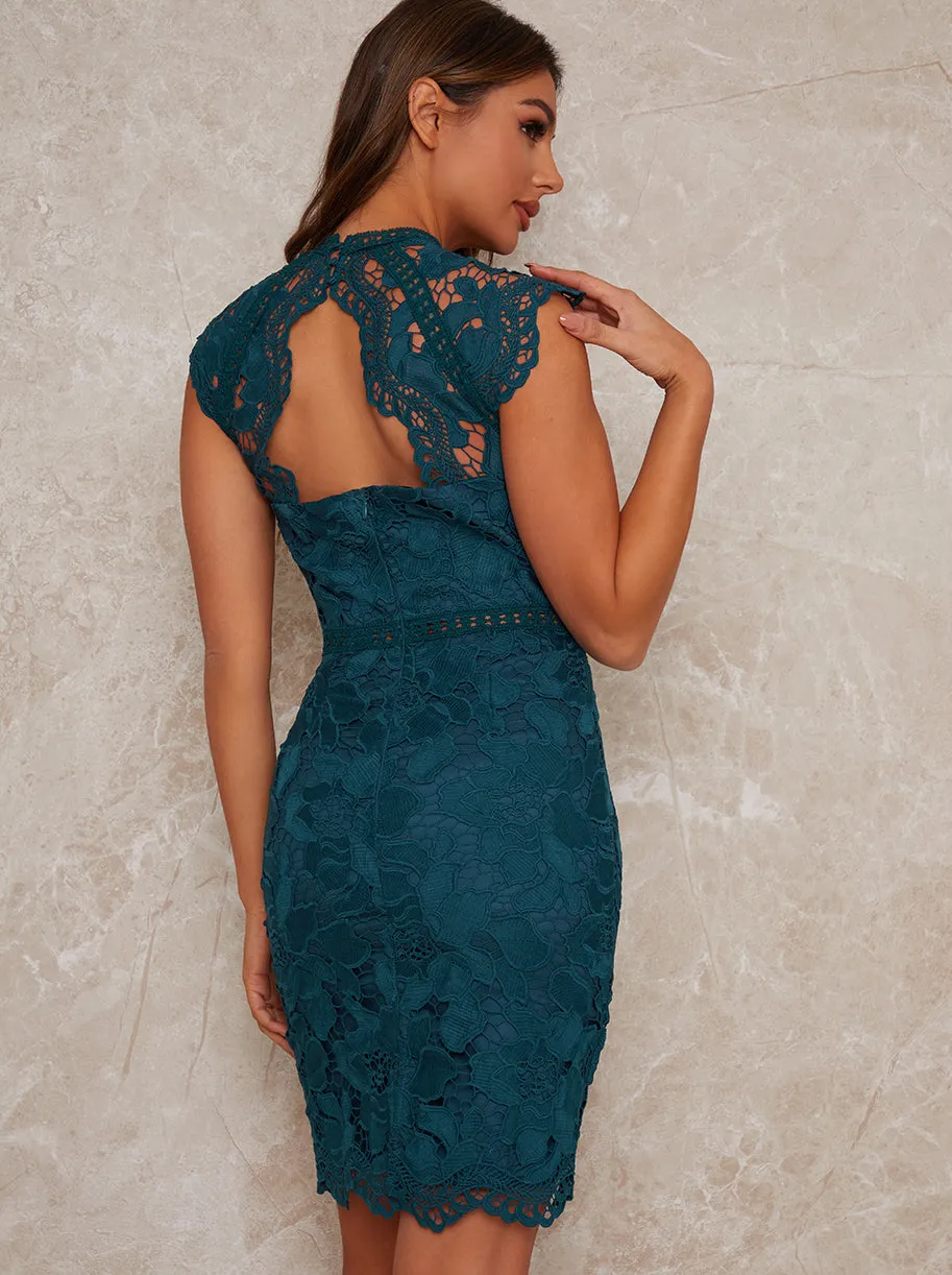Cap Sleeve Lace Mini Dress in Green sold by Chi Chi London product image thumbnail 3