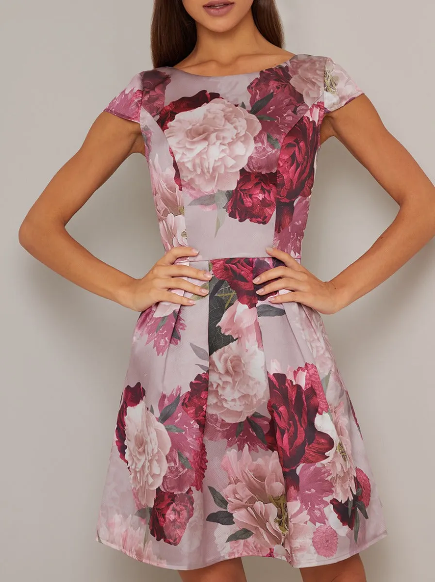 Cap Sleeved Printed Mini Dress in Pink sold by Chi Chi London product image thumbnail 3