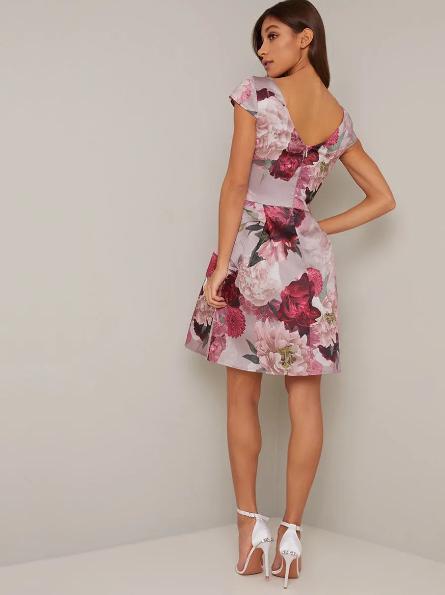 Cap Sleeved Printed Mini Dress in Pink sold by Chi Chi London product image thumbnail 4