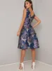 Floral Print Box Pleat Midi Dress in Blue sold by Chi Chi London