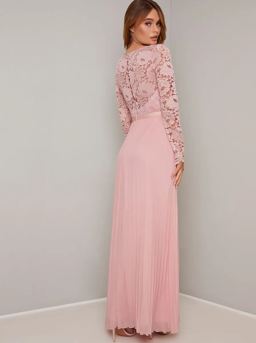 Long Sleeve Lace Bodice Maxi Dress in Pink sold by Chi Chi London product image thumbnail 4
