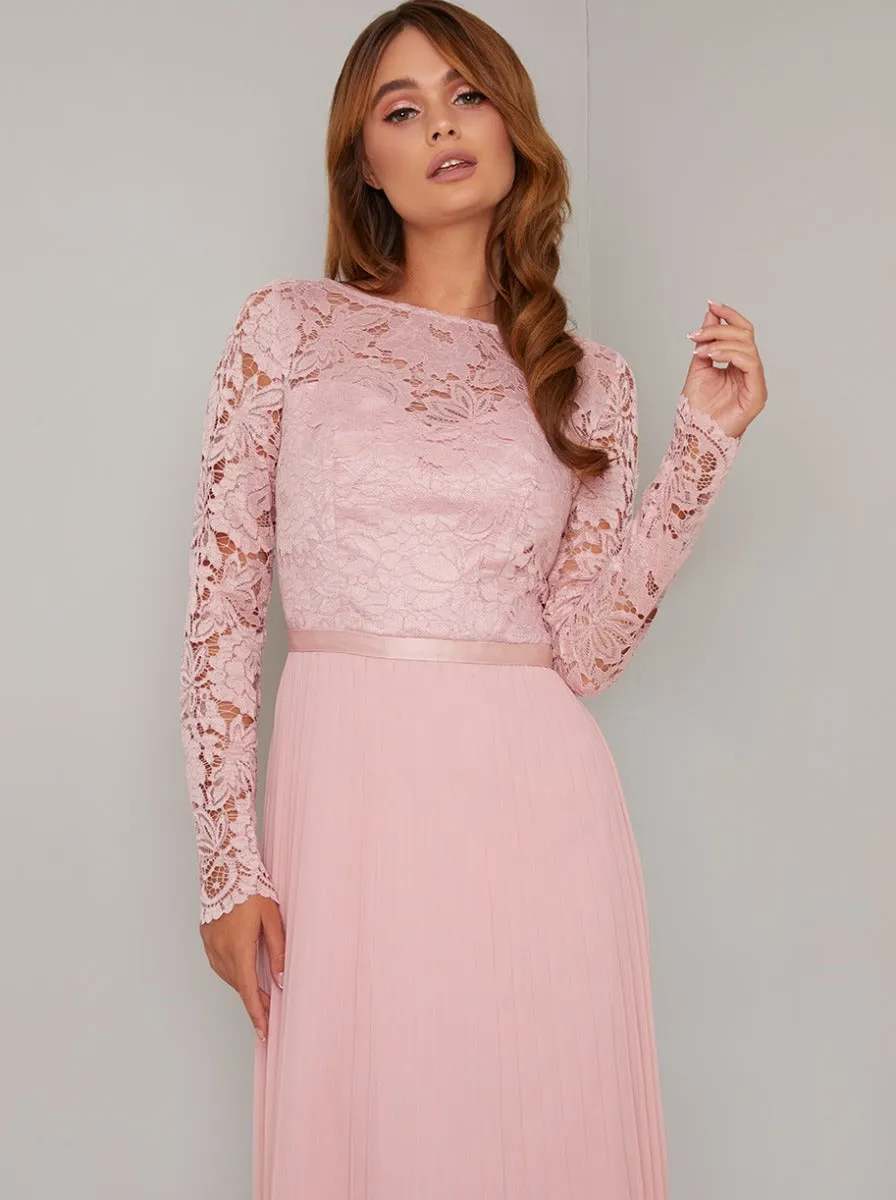 Long Sleeve Lace Bodice Maxi Dress in Pink sold by Chi Chi London product image thumbnail 2