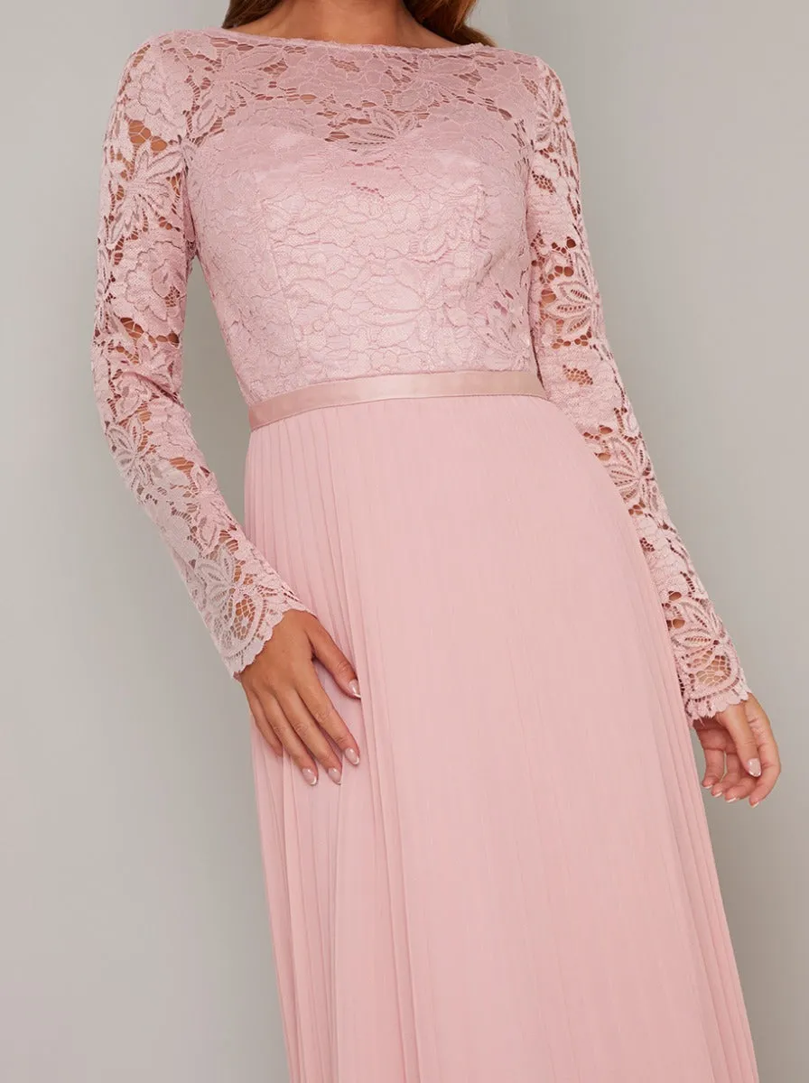 Long Sleeve Lace Bodice Maxi Dress in Pink sold by Chi Chi London product image thumbnail 3